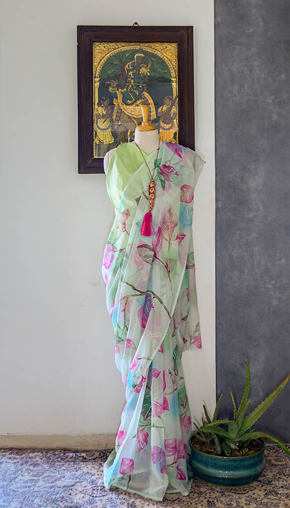 Chiffon Printed Green Saree