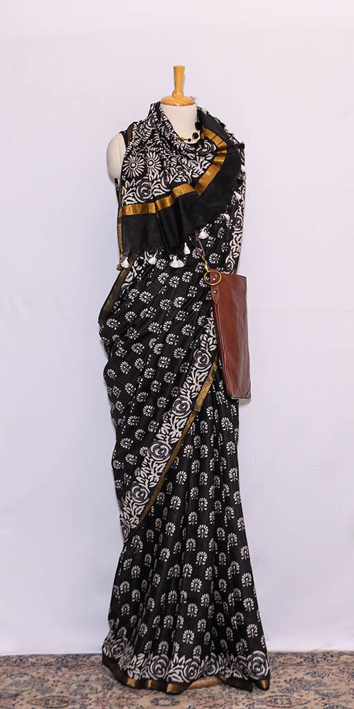 Black Block Printed Saree