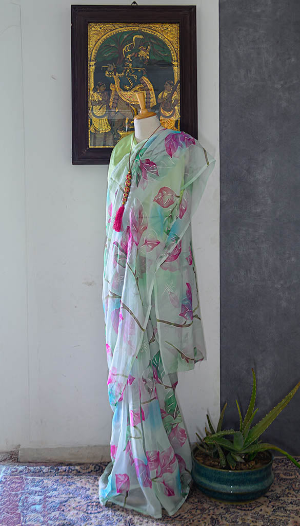 Chiffon Printed Green Saree